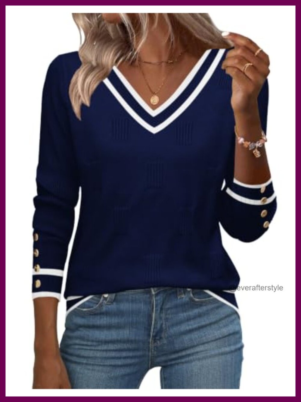 Womens V Neck Long Sleeve Ribbed Knit Pullover Sweater Lightweight with Buttons